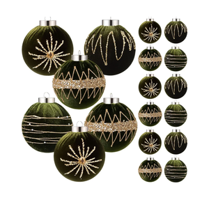 Suncalla 12 Pcs Velvet Vintage Christmas Ornaments 3.2 Inches Large Neutral Flocked Ball Hanging Ornament Xmas Balls Set for Christmas Tree Decorations Party Hanging Decor