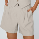 LILLUSORY Women Summer 1 Piece  Short Sets Business Casual Outfits 2025 Trendy Dressy Suit Spring Matching Clothing Beige XS
