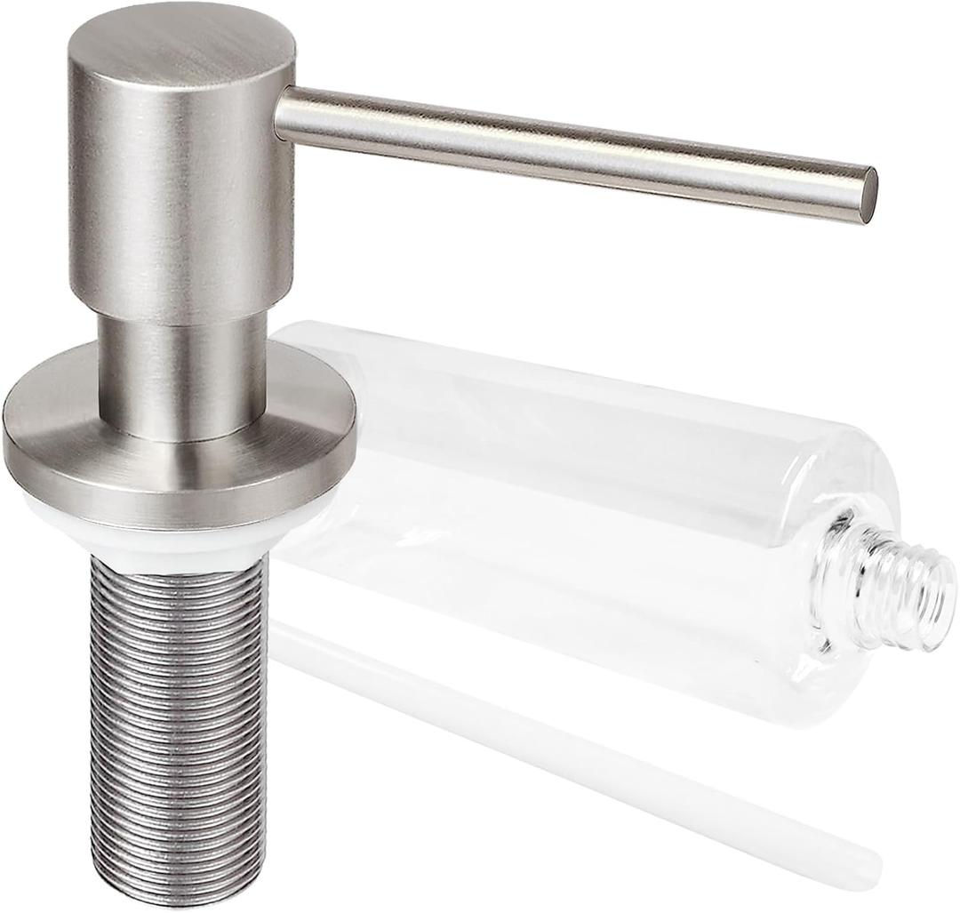 Deck Mounted Brass Kitchen Sink Soap Dispenser or Lotion Dispenser with 17OZ Above The Sink Refillable Bottle(Brushed Nickel)