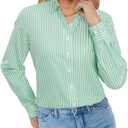 siliteelon Button Down Shirts for Women Oxford Shirt Long Sleeve Classic Wrinkle Free Business Dress Shirts Work Office (Green, XXL)