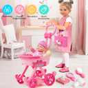 Golray Girl Baby Doll Stroller Toy Set with 12" Baby Doll & 17pcs Baby Doll Accessories Handbag/Clothes/Sunshade/Feeding Nursery Pretend Play Toy Birthday Gift for Toddler Girls 3 4 5 6 7 Years Old