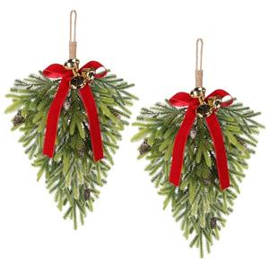 RoseCraft 2PCS Christmas Decorations, Artificial Front Door Christmas Wreaths, Hanging Bell Bow Decorations, for Fireplace Home Holiday Wall Party Xmas Decor.