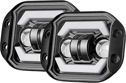 Flush Mount LED Pods with DRL, 2pcs 5Inch 80W Driving Lights Spot Flood Combo Beam Backup Bumper Lights for Trucks UTV ATV SUV Boat 4x4 Car 