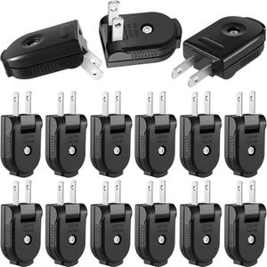 Flutesan 15 Pcs Extension Cord Replacement Plug 2 Prong 250V 10A Rotatable Electric Male Lamp Plugs for Small Appliances Strips DIY Craft Projects (Black)