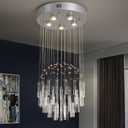 GreeLustr Modern Crystal Pendant Light Silver, 5-Light Multi-Line Pendant Lighting, Adjustable Hanging Ceiling Chandelier Light Flush Mount for Hallway, Dining Room, Bedroom, GU10 Cylinder Circle