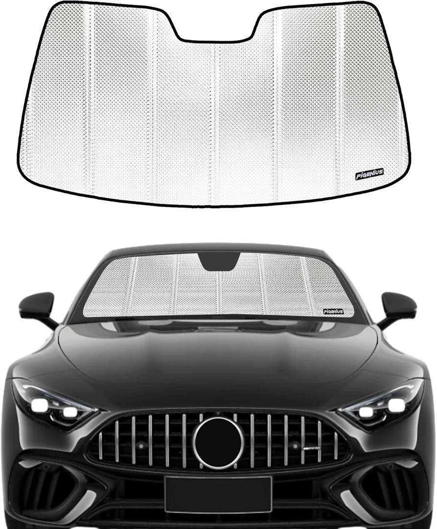 Windshield Sun Shade for 2017-2022 Mercedes-Benz C-Class Convertible/Coupe. Front Window Sunshade with Storage Bag (Shiny Silver (Classic))