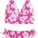 Floerns Women's Tankinis 2 Piece Floral Print Halter Tie Back Crop Top and Bottoms Bikini Set, L