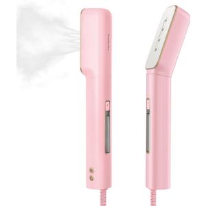 Newbealer Travel Iron with Global Voltage (No Clamp), 100-240V Clothes Steamer, Dry Ironing & 2 Steam Levels, Non-Stick Ceramic Soleplate, Fabric Wrinkle Remover, Auto-off, Self Cleaning, Pink