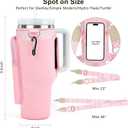 Water Bottle Holder with Strap for Stanley Cup 40 oz Tumbler with Handle, Personalized Initial Stanley Cup Accessories, Thanksgiving, Water Bottle Carrier Bag for Women & Men - Pink