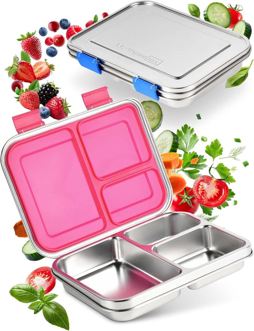 My Vesperbox - Stainless Steel Bento Lunch Box for Kids & Adults  3-Compartment Leakproof Lunch Container, Eco-Friendly, Dishwasher Safe, Perfect for Healthy School & Work Meals (Purple)