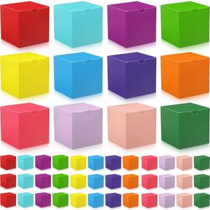 Zhehao 48 Pack Small Gift Boxes Bulk 4 x 4 x 4 Inch Colorful Kraft Paper Cube Boxes Holiday Easy Assemble Cardboard Container with Lids for Crafting Cupcake Wedding Presents Birthday, Assorted Color