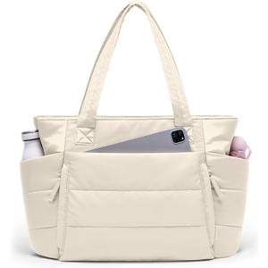 Tote Bag for Women with Zipper, Quilted Puffer Tote Bag with Compartments, Lightweight Puffy Work Bags for Women Travel