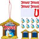Thyle 48 Set Christmas Happy Birthday Jesus Nativity Ornament Craft Kit 2 Inches DIY Make Your Own Paper Happy Birthday Jesus Nativity Craft for Holiday Xmas Tree Hanging Decorations Party Ornaments