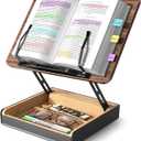 Book Stand with Storage, Book Holder for Reading Hands Free, Wooden Cookbook Stand for Kitchen Counter, Adjustable Reading Stand for Desk, Recipe Stand, Book Prop for Book Lovers