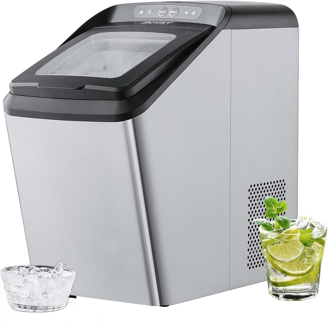 VEVOR Sleek Ice Maker, Daily 30lbs Production, Auto-Clean Feature, Comes with Scoop & Basket, Dual Refill Options, Stainless Steel, Ideal for Home and Office Use