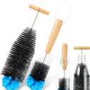 2 Pack Sponge Bottle Brush Compatible with SodaStream, Soda Bottle Cleaner Brush with Gentle & Anti-Scratch Bristles, Wood Handle for Glassware Cleaning, Black