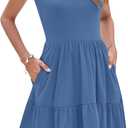 AUSELILY Womens Summer Dresses 2026 Casual Sleeveless Sundress Beach Vacation Flowy Tiered Short Dresses with Pockets (Blue, XL)
