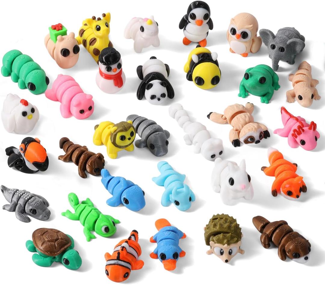 44pcs 3D Printed Animal Figurines Set Articulated Mini 3D Animals, Cute Eco-Friendly Animal Fidget Toys, 3D Printed Animals for Kids, Educational Interactive Play, Perfect Christmas Home Dcor Gift (Mix Animal B)