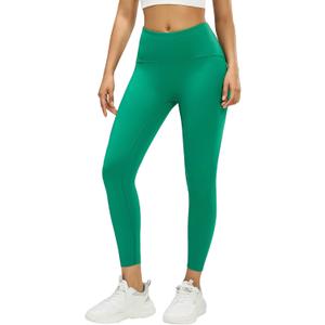 MCEDAR Compression Leggings No Front Seam for Women 25" with Pocket High Waisted Tummy Control Yoga Pants (Green, M)