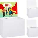 Uniclife 3 Pack Ballot Boxes with Slot 6.5" x 4.5" x 4.5" Suggestion Boxes Donation Box for Fundraising White Cardboard Box with Removable Header for Business Voting Collecting Card Charity