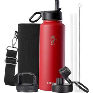 Coolflask 40 oz Water Bottle Insulated with Straw & 3 Leakproof Lids | Water Flask Stainless Steel Triple-Wall Vacuum,Cold 48+h,Dishwasher Safe,Wide Mouth, BPA-Free,Carrier Bag,for Gym,Hiking