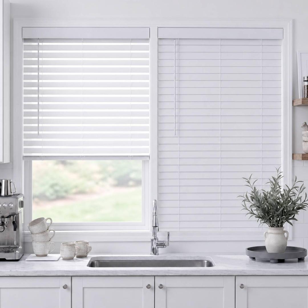TEDNOVA 2" Cordless Faux Wood Blinds, White, 24" W X 36" H