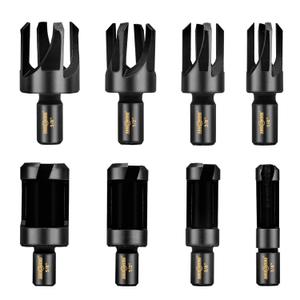 ANGELSWORD 8 PCS Rusty Wood Plug Cutter Drill Bit Set, 1/4", 3/8", 1/2", 5/8" Barrel Type and Claw Type with 1/4" Hex Shank, Plug Cutters for Woodworking