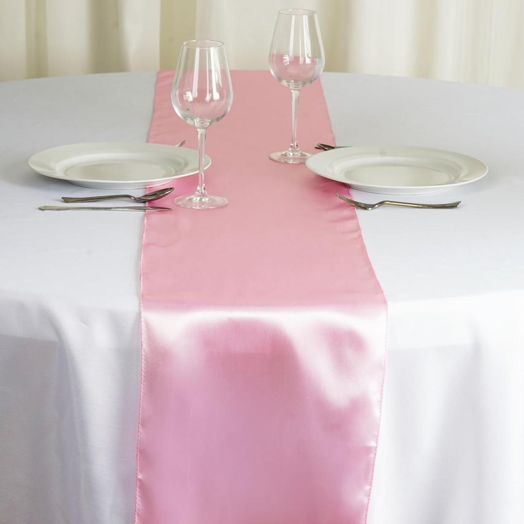 Satin Table Runner 12 x 108 inch for Wedding, Birthday Parties, Banquets Decorations - 1 Pack, Pink