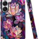 Case for Samsung Galaxy S25,Lotus Pink Flower Phone Case Drop Resistant Glossy 2 in 1 Solid Dual-Layer Cover for Girl Women