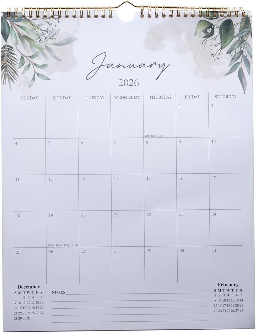 2 x Aesthetic Monthly Wall Calendar 2026 Runs from Jan 2026 to Dec 2026 Vertical 11.6x14.6'' Small Size Spiral Binding Hanging Wall Calendar Year's Planner with Clear Waterproof Cover