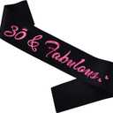 2 x 30 & Fabulous Birthday Sash, 30th Birthday Gifts idea for women, Funny 30th Birthday Party Suppiles, Black+ Pink(30 & Fabulous)