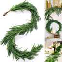 Christmas Decorations Artificial Norfolk Pine Garlands 6FT, Real Touch Winter Pine Garland, Green Artificial Greenery Garland for Table, Mantle, Wall, Indoor, Outdoor Decorations