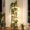 Bamworld Plant Stand with Grow Light for Indoor Plants Corner 7 Tier Metal Plant Shelf Wood Flower Stand for Home Living Room Decor Patio Decor, Brown 