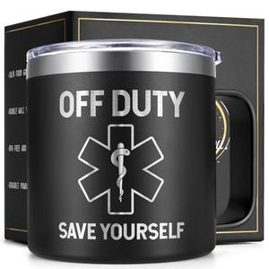 Lifecapido Emt Gifts, Paramedic Gifts, Off Duty Save Yourself 14oz Insulated Coffee Mug, Birthday Christmas Emergency Medical Technician Emt Ems Paramedic Gift for Women Men Paramedics