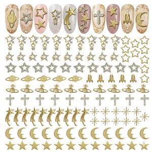 4 x 110 Pcs Gold Nail Charms and Gems Kit with Planets, Moon, Rockets