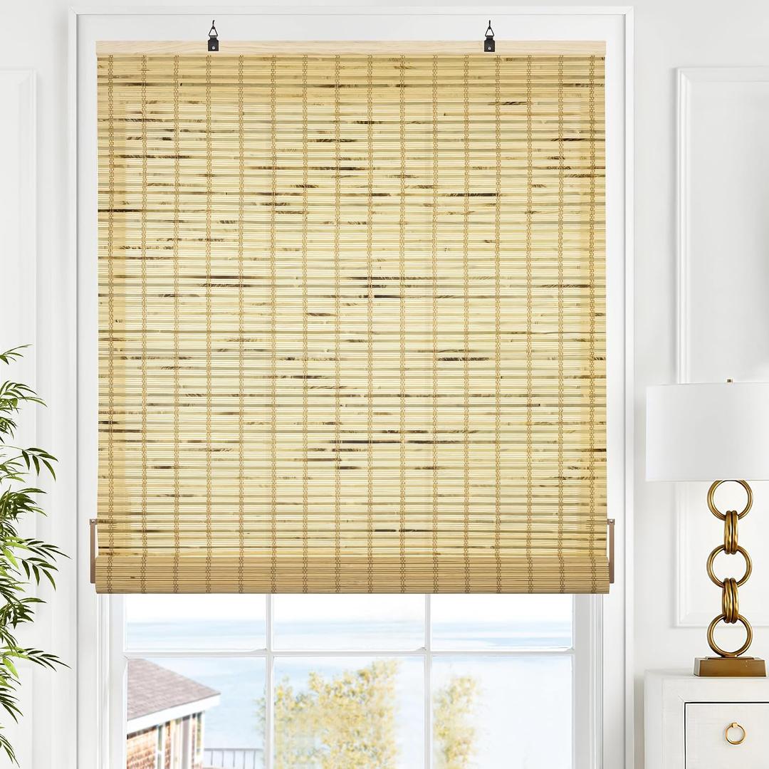 LazBlinds Cordless Bamboo Blinds, Roll Up Shades for Windows, Light Filtering Hanging Window Blinds, Bamboo Shades for Patio Indoor/Outdoor Porch, 29'' W x 72'' H, Petite Rustique
