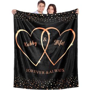 Ganeen Wedding Blanket for Couples Hubby and Wifey Throw Blanket 60 x 50 Inch Engagement Anniversary Marriage Gift for Bride Groom Newlyweds Soft Couples Gift for Room Decor(Romantic,Black)
