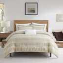 Chic Home Emma Twin 3-Piece Striped Seersucker Comforter Set, 1 Pillow Sham, 1 Decorative Pillow - Beige