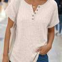 AUTOMET Women Tops Summer Sweaters Short Sleeve V Neck Henley Shirts Dressy Button Blouses