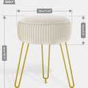 IBUYKE Velvet Round Footrest Stool Ottoman, Makeup Vanity Stool Side Table, Velvet Dressing Table Seat, Pouf Couch Stool, Golden Steel Legs, Creamy-White LG-30M