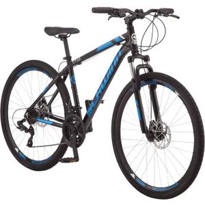 Schwinn GTX Comfort Adult Hybrid Bike, Men and Women, Dual Sport Bicycle, 700c Wheels, Step-Through or Step-Over Lightweight Aluminum Frame (18-Inch Frame, Black/Blue)