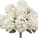 2 Pcs Hydrangea Artificial Flowers White Faux Hydrangeas Flower Outdoor Artificial Flowers Bouquets Silk Hydrangea Flowers Stems for Home Decor Party Floral Arrangements Wedding Centerpieces