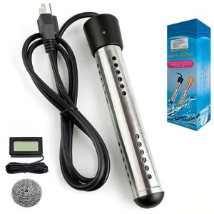 2000W Portable Immersion Water Heater with Stainless Steel Guard & Digital Thermometer, Submersible Electric Water Heater with Fast Heating for Small Pool, Bathtub, Bucket, Camping & Outdoor Use