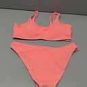 Fanuerg Women's Ribbed Bikini Sets Scoop Neck Cheeky Swimsuit Textured Two Piece Bathing Suit (Medium, Coral Pink)