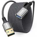 USB Extension Cable 15 ft Long, Type A 3.0 Extender 5Gbps Data Transfer & 60W Charging Male to Female Cord Braided for Webcam DashCam Keyboard Mouse Printer and More