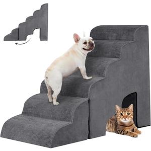 6 Step Dog Stairs&Steps 29 Inches Tall Up to 29-32 Inches High Bed, Dog Ramp Cat Stairs Pet Ladder for Small Medium Dogs, Doggie, Old Cats, Kitty, Grey