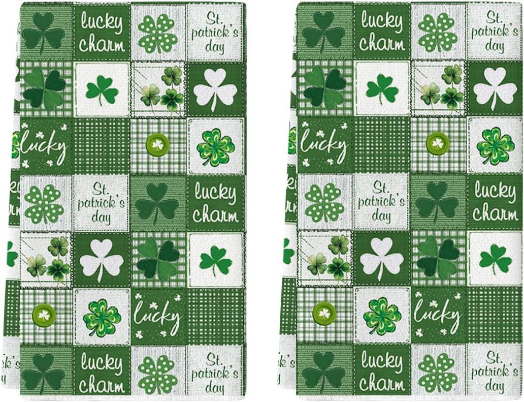 Artoid Mode Green Checkered Clover Shamrock St.Patrick's Day Kitchen Dish Towels, 18x26 Inch Farmhouse Holiday Spring Decoration Cleaning Set of 2