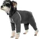 FUAMEY Recovery Suit for Dogs, Long Sleeve Dog Onesie for Surgery Female, Male Neuter Abdominal Wound Surgical Suit Dog Prevent Licking Wounds Shedding Suit Jumpsuit with Zipper (M(chest:21in), Dark Grey)