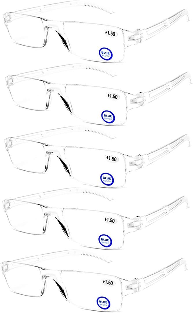 AQWANO 5 Pack Rimless Reading Glasses Women Men Blue Light Block, Lightweight Clear Frames Computer Readers Anti Glare