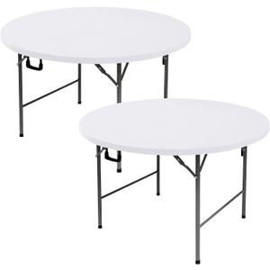 Fitted Round Table Covers 60 Inch-2 Pack White Elastic Spandex Table Cloth-Small Stretch Folding Circle Tablecloths Topper Cap for Kitchen Dining Commercial Party Picnic Event Banquet Tables